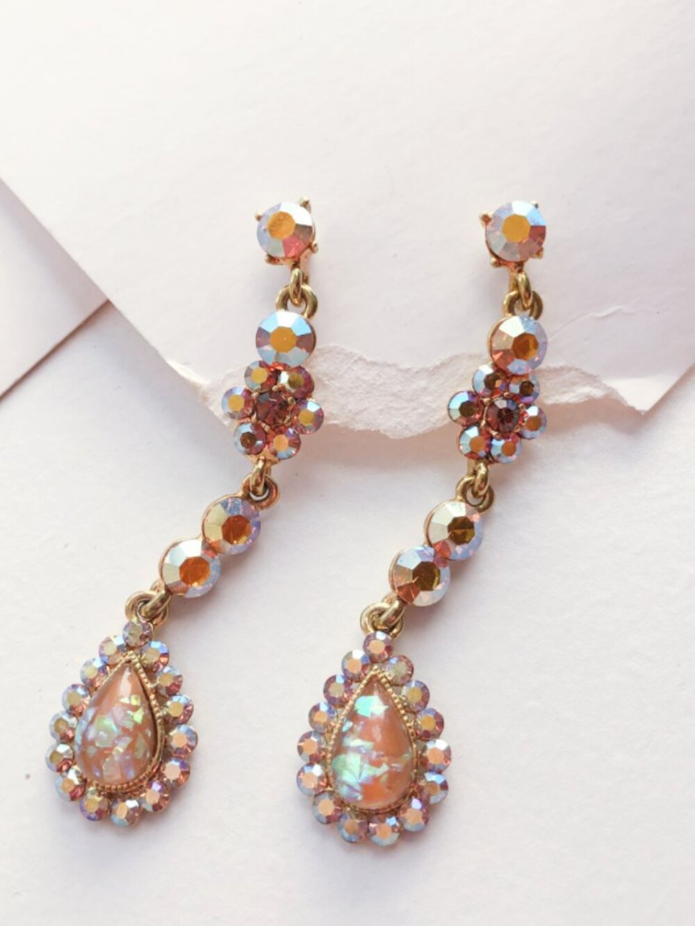 Iridescent Topaz Rhinestone Drop Earrings